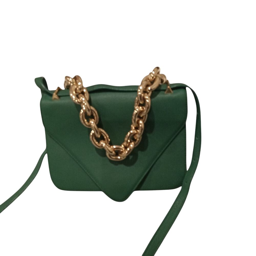 Bottega Veneta Green Crossbody Bag with Gold Chain